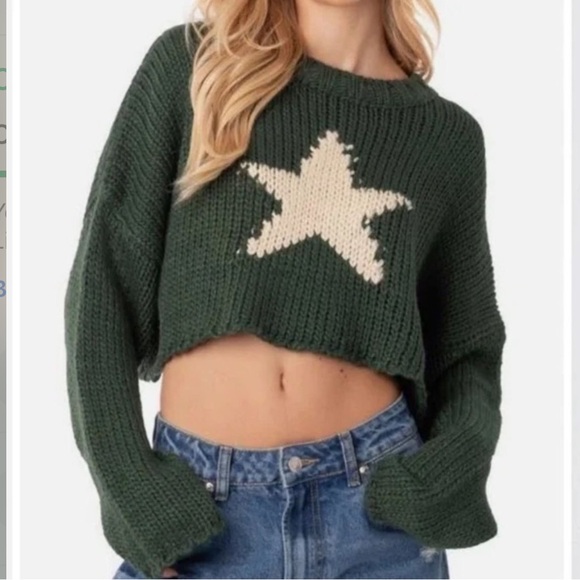 Edikted Sweaters - Edikted Green Crew Neck Sweater Chunky Knit - Preloved